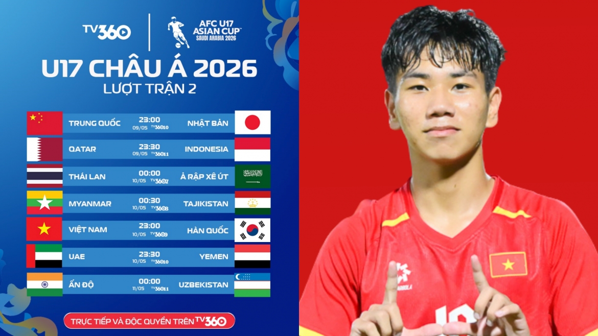 Lịch thi đấu U17 châu Á 2026 lượt trận 2: U17 Việt Nam so tài U17 Hàn Quốc
